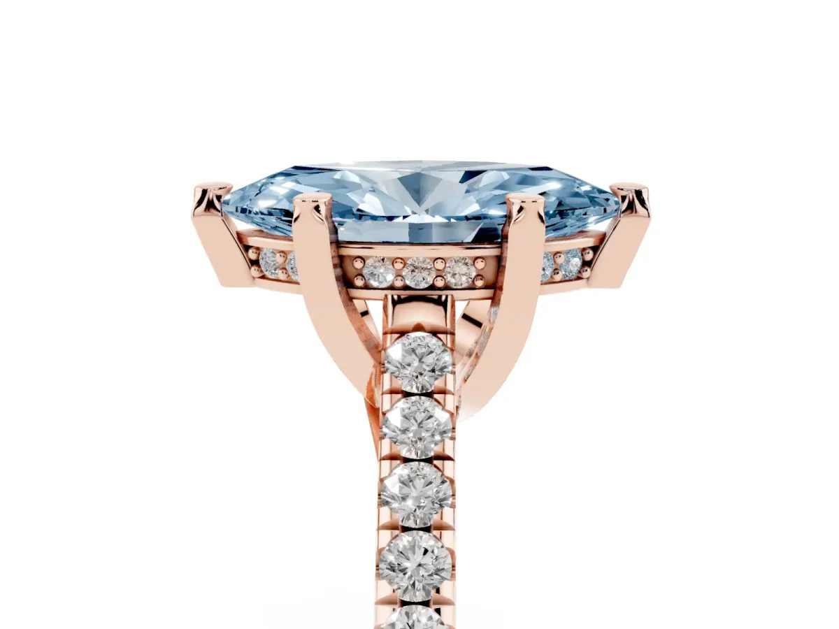Fancy Blue Marquise Cut Brilliant Diamond Solitaire with Pavé Band and Four-Prong Setting Rose gold