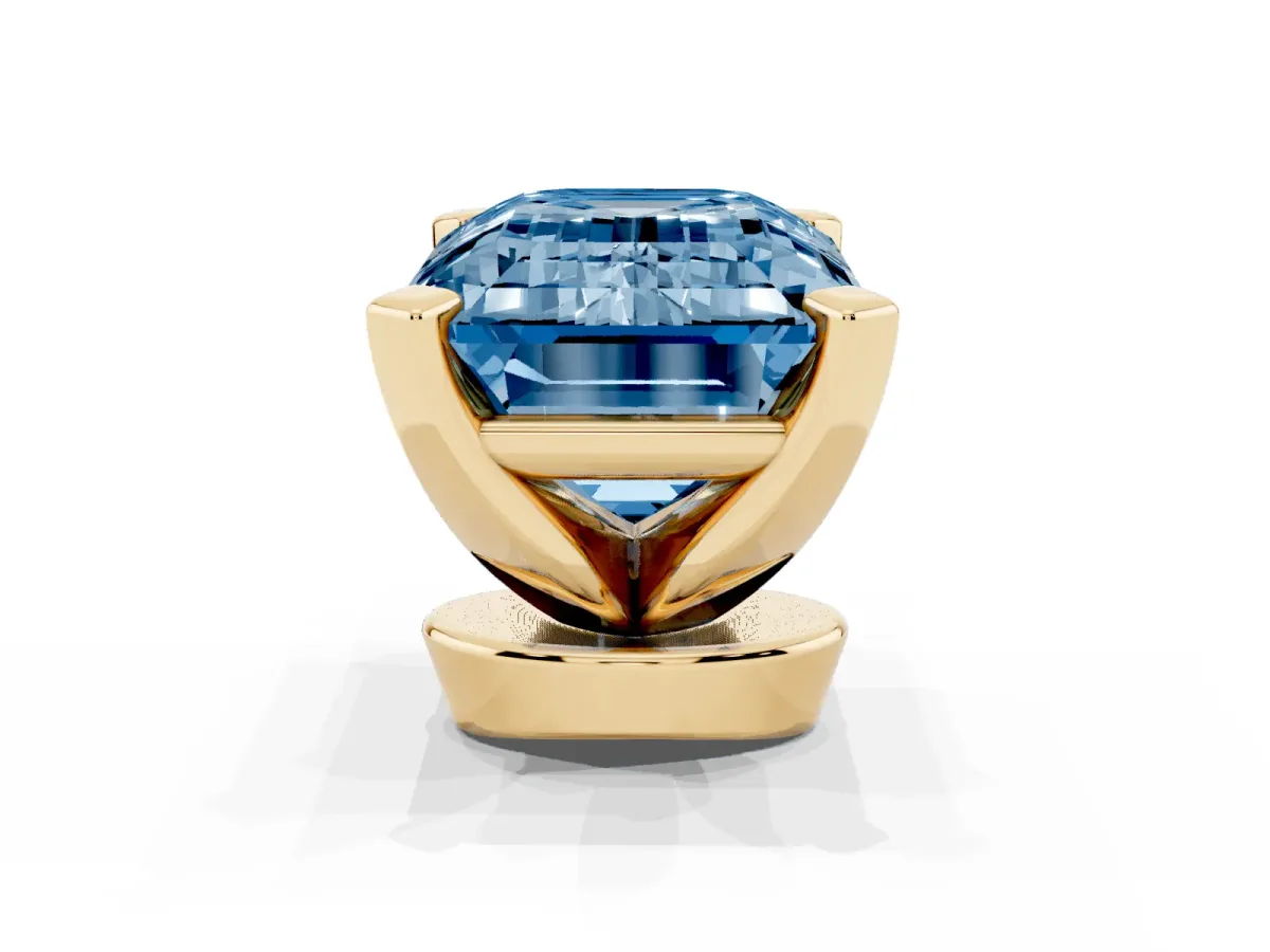 Fancy Blue Emerald Cut Diamond Solitaire Ring with Prong Setting and Classic Band Yellow gold