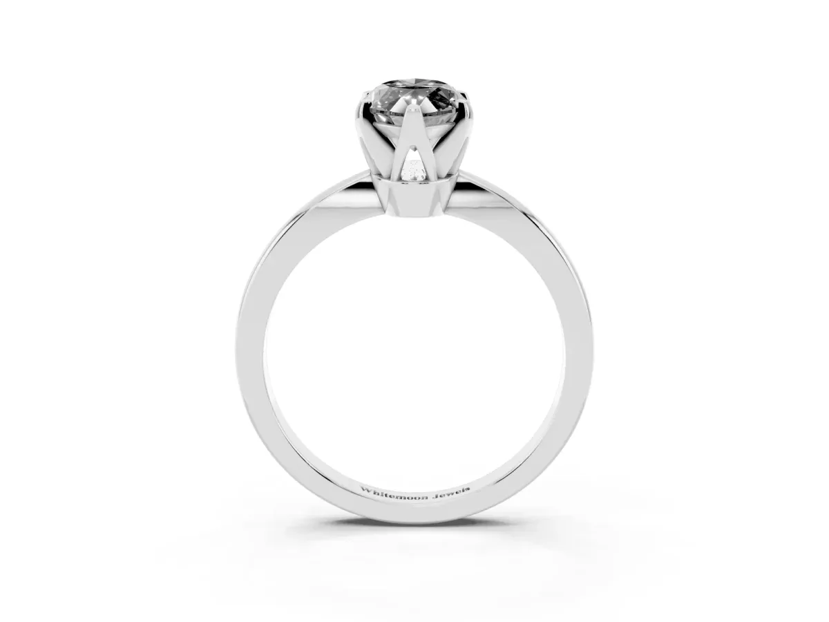 Fancy Black Marquise Cut Solitaire Engagement Ring with Six-Prong Setting and Tapered Band Platinum
