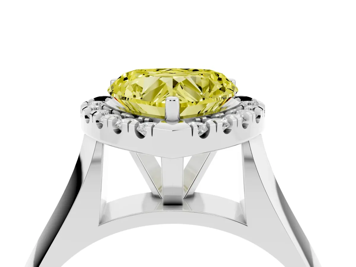 Fancy Yellow Heart Cut Cut Halo Solitaire Engagement Ring with Square Band and Four-Prong Setting White gold