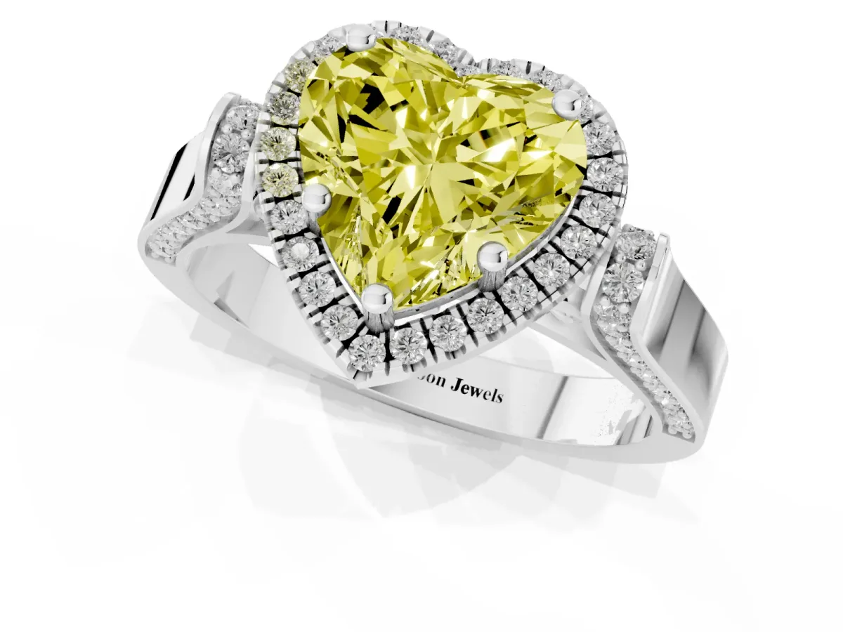 Fancy Yellow Heart Cut Halo Pave Split Shank Prong Setting Ring Platinum