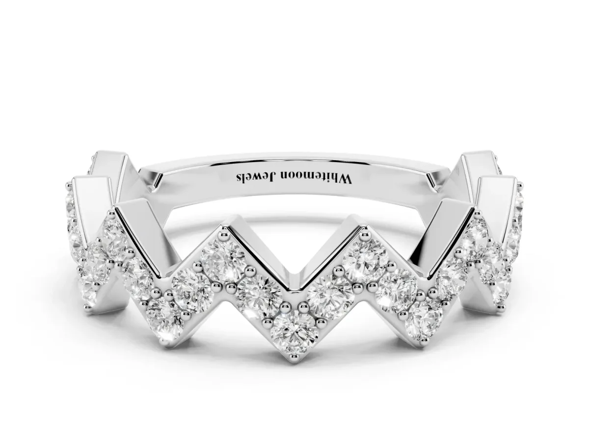 Zigzag Diamond Pave Round Eternity Band with Prong Setting Silver
