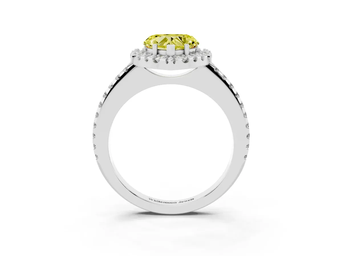 Fancy Yellow Heart Cut Diamond Pavé Halo Ring with Four-Prong Setting Silver