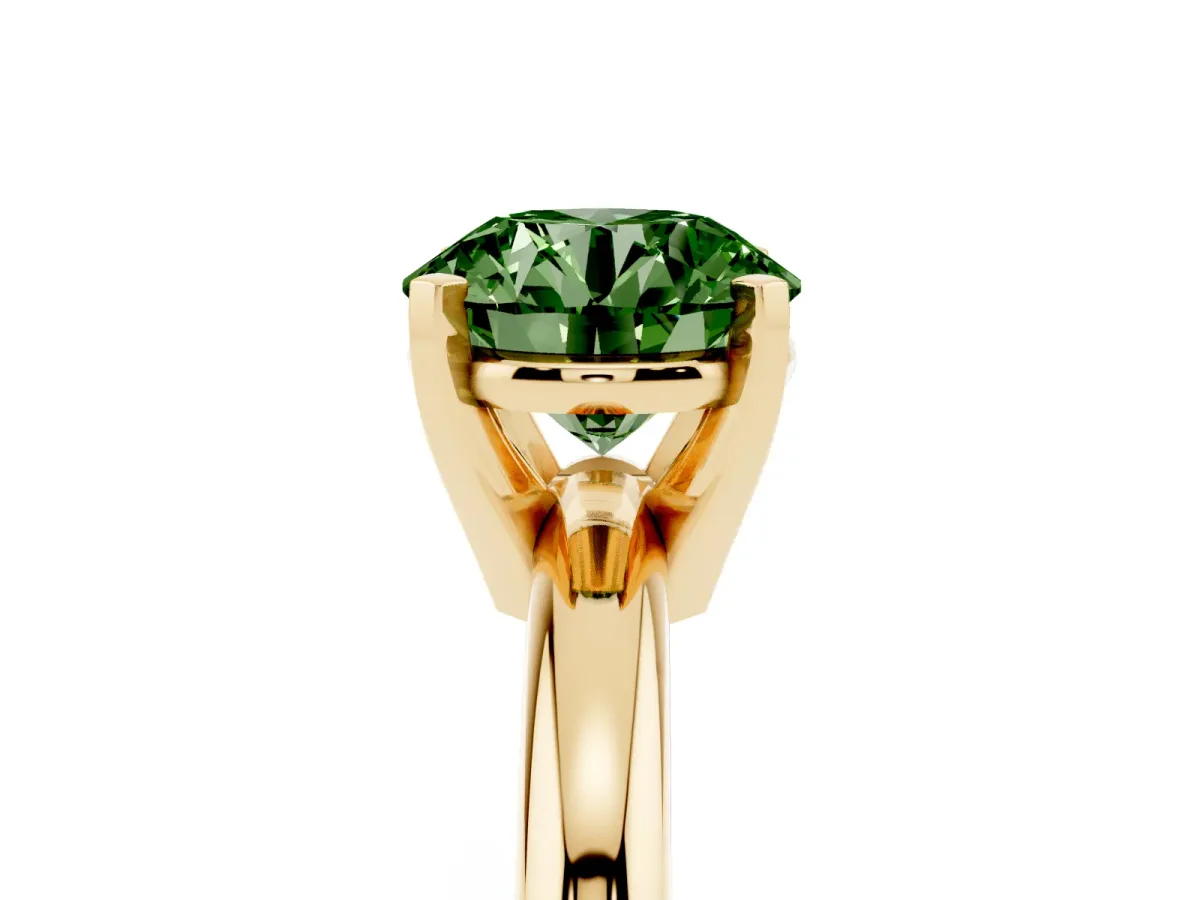 Fancy Green Round Cut Diamond Solitaire Engagement Ring with Round Band and Four-Prong Setting Yellow gold