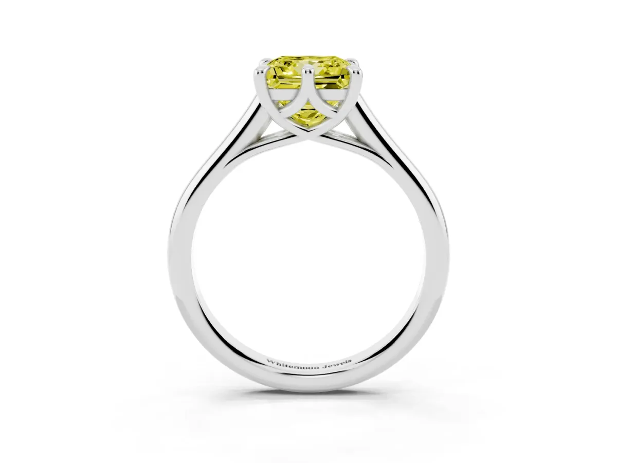 Fancy Yellow Princess Cut Solitaire Engagement Ring with Six-Prong Setting and Classic Band Silver