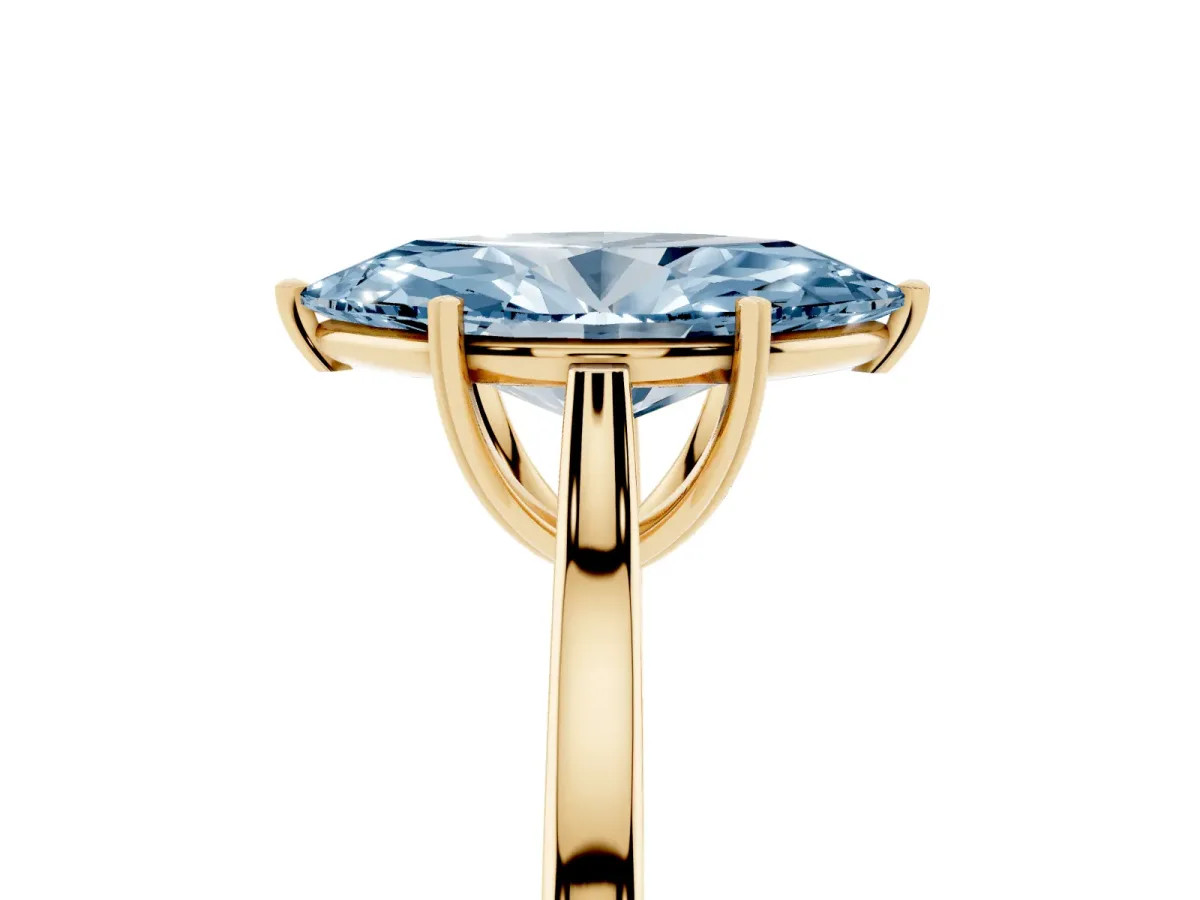 Fancy Blue Marquise Cut Solitaire Heart Prong Engagement Ring with Tapered Band Yellow gold