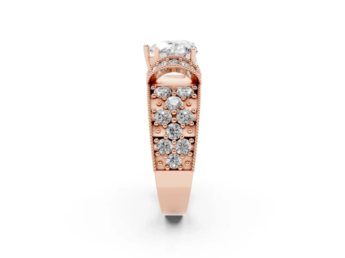 Heart Cut Halo Pave Diamond Engagement Ring with Milgrain Detailing Rose gold