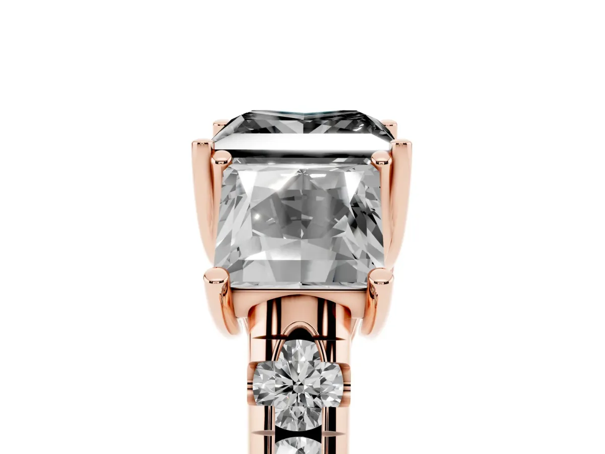 Fancy Black Three-Stone Princess Cut Diamond Pavé Band with Prong Setting Rose gold