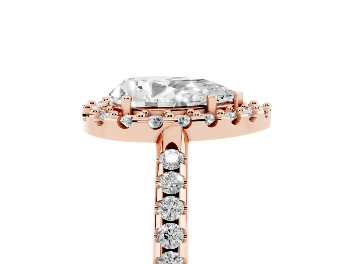 Pear Cut Diamond Pavé Halo Ring with Four-Prong Setting Rose gold