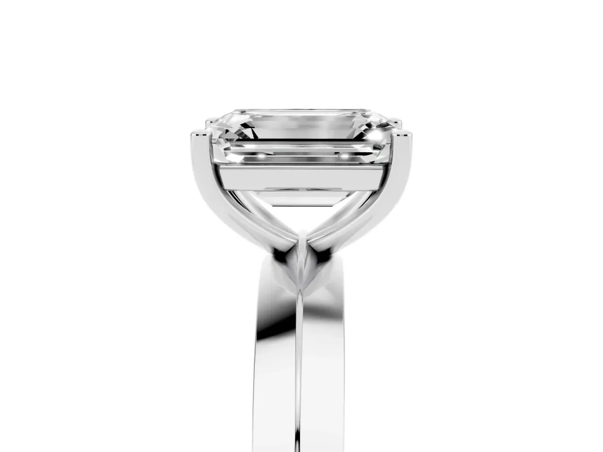 Emerald Cut Cut Solitaire Engagement Ring with Flat Band and Four-Prong Setting Platinum