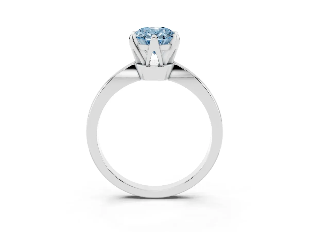 Fancy Blue Oval Cut Solitaire Engagement Ring with Six-Prong Setting and Tapered Band Platinum
