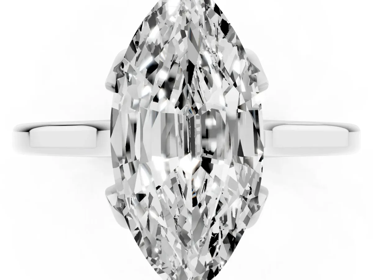 Marquise Cut Diamond Solitaire Ring with Flower Prong Setting and Classic Band Silver