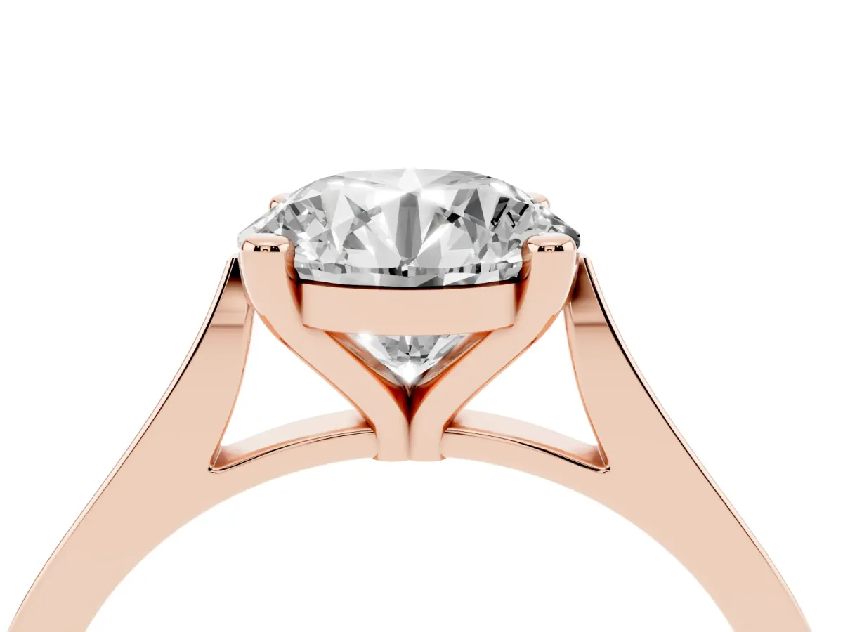 Round Cut Solitaire Diamond Ring with Four-Prong Setting and Tapered Band Rose gold