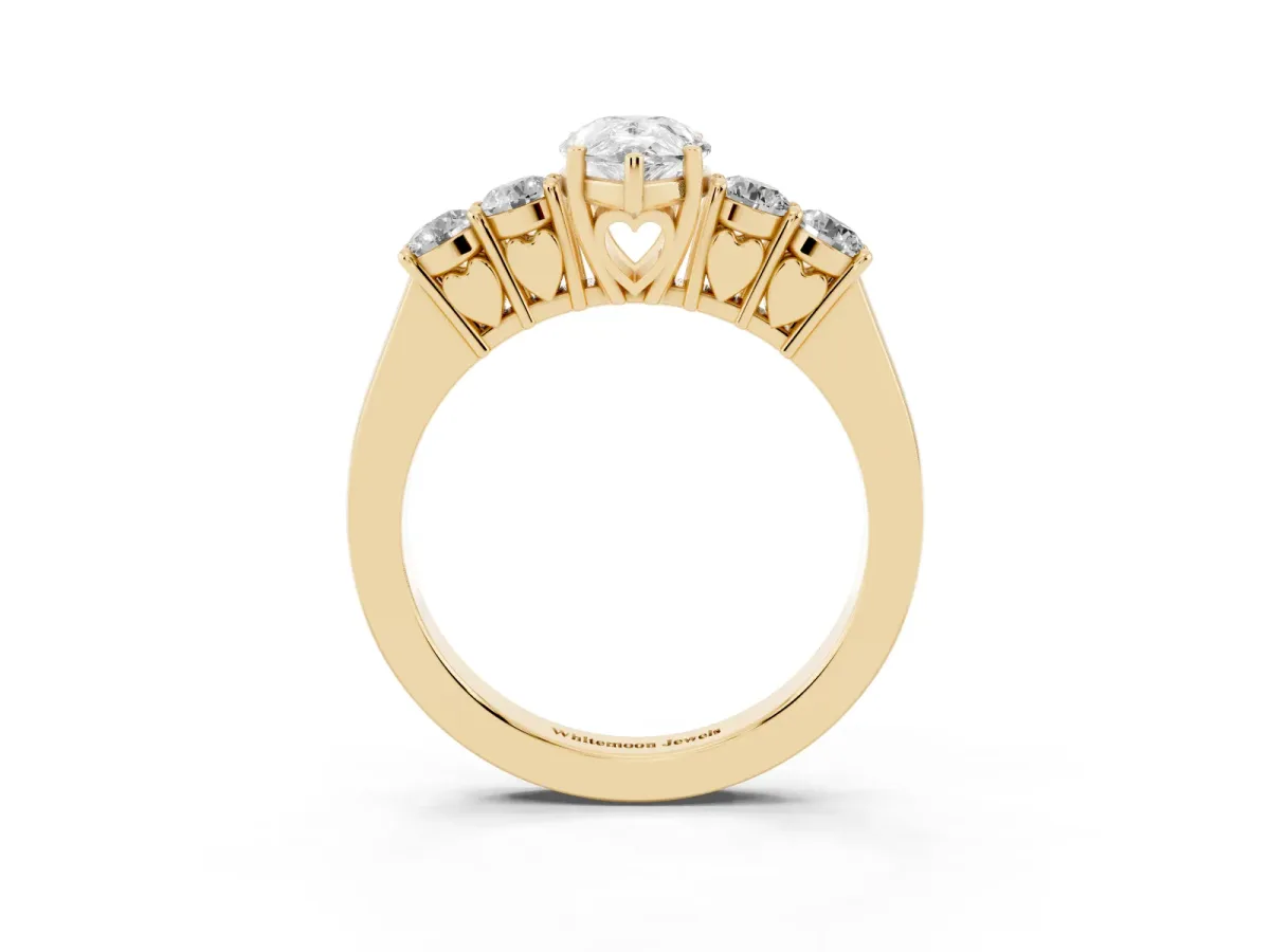 Pear Cut Cut Diamond Five-Stone Prong Set White Gold Ring Yellow gold