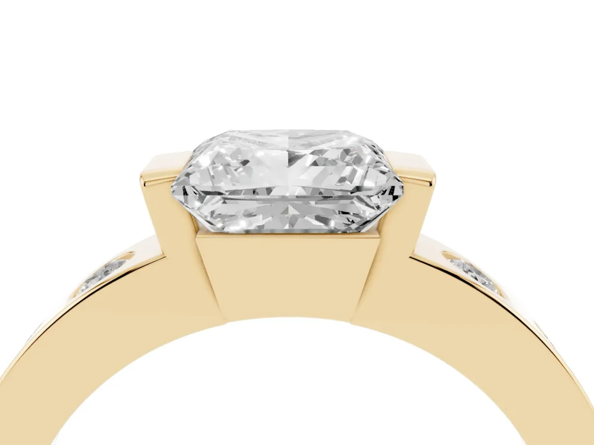 Princess Cut Brilliant Channel-Set Diamond Ring with Bezel Prong Setting Yellow gold