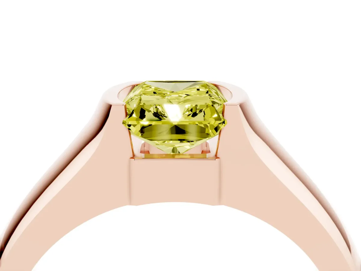 Fancy Yellow Radiant Cut Solitaire Bezel Set Diamond Ring with Wide Band Rose gold