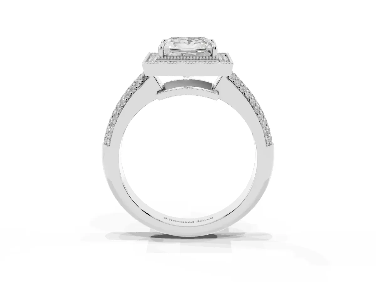 Princess Cut Cut Halo Diamond Pave Band with Four-Prong Setting Silver