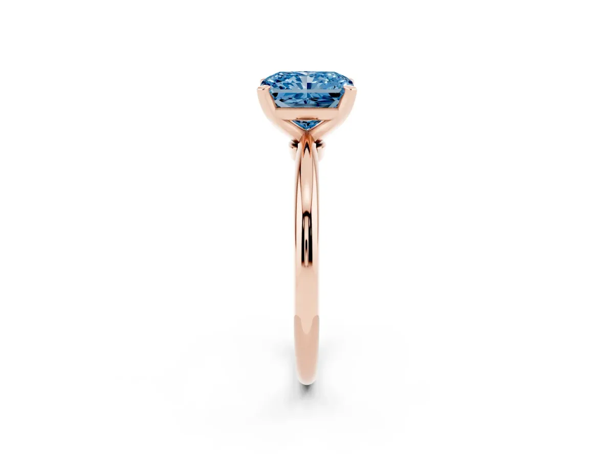 Fancy Blue Radiant Cut Diamond Solitaire Ring with Prong Setting and Classic Band Rose gold