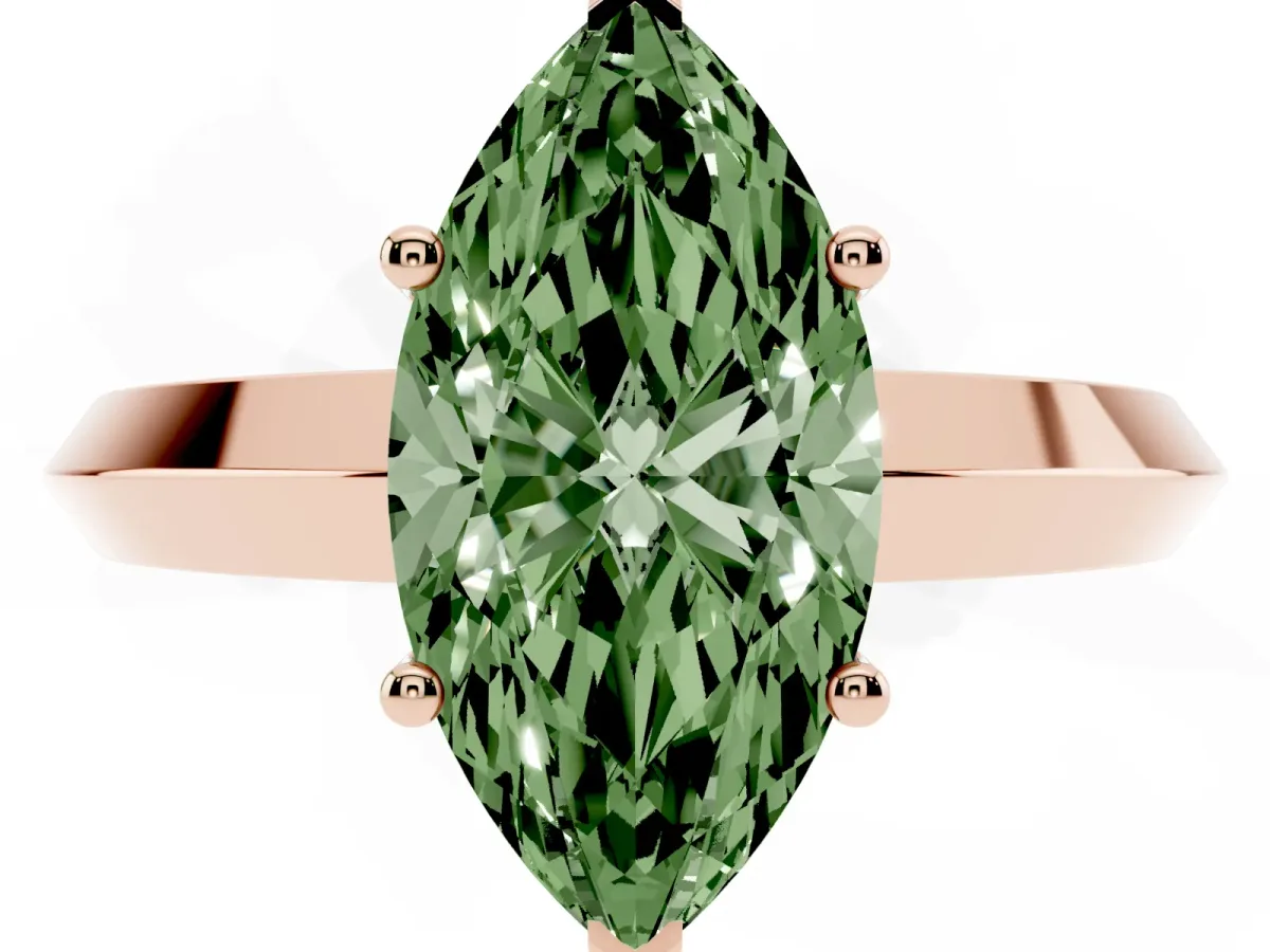 Fancy Green Marquise Cut Cut Solitaire Engagement Ring with Flat Band and Four-Prong Setting Rose gold