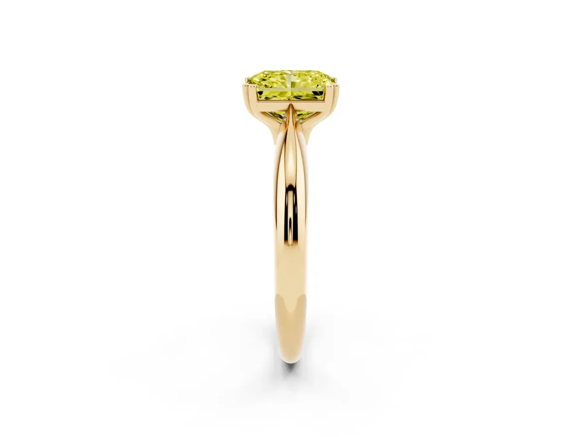 Fancy Yellow Radiant Cut Cut Solitaire Engagement Ring with Tapered Band and Four-Prong Setting Yellow gold
