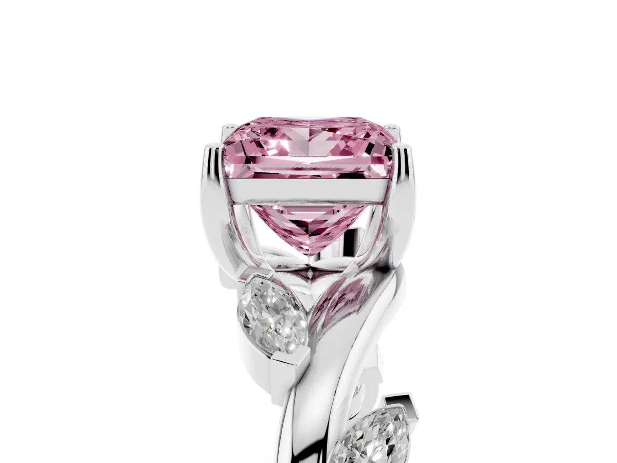 Fancy Pink Princess Cut Solitaire Twisted Band Marquise Accent Prong Setting Ring Silver