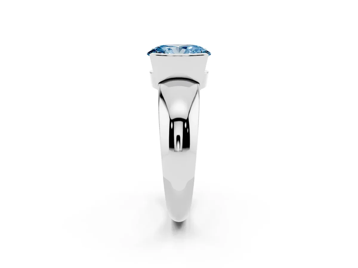 Fancy Blue Oval Cut Solitaire Tension Set Diamond Ring with Wide Band Silver