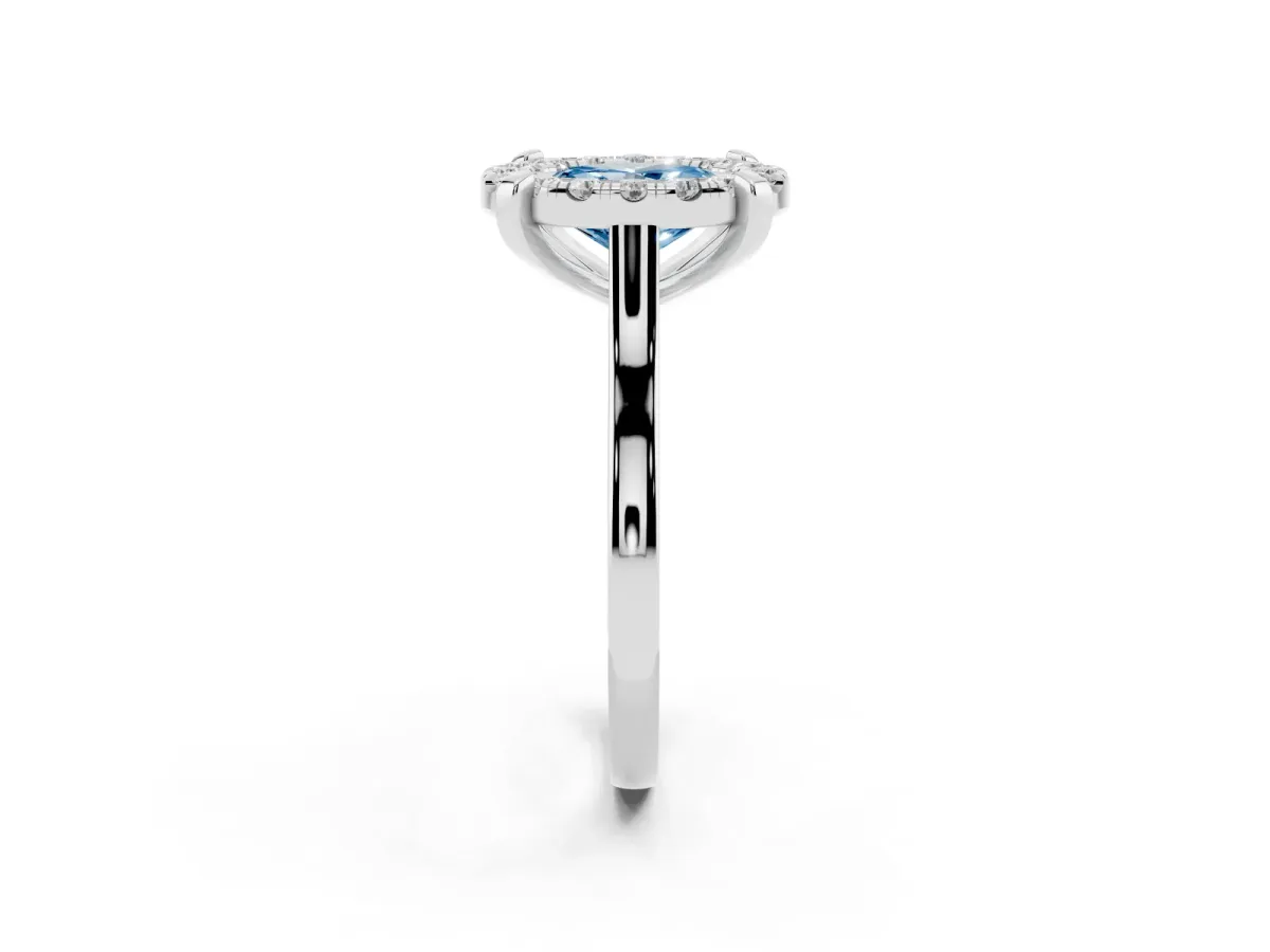 Fancy Blue Oval Cut Diamond Cluster Halo Solitaire with Four-Prong Setting Silver