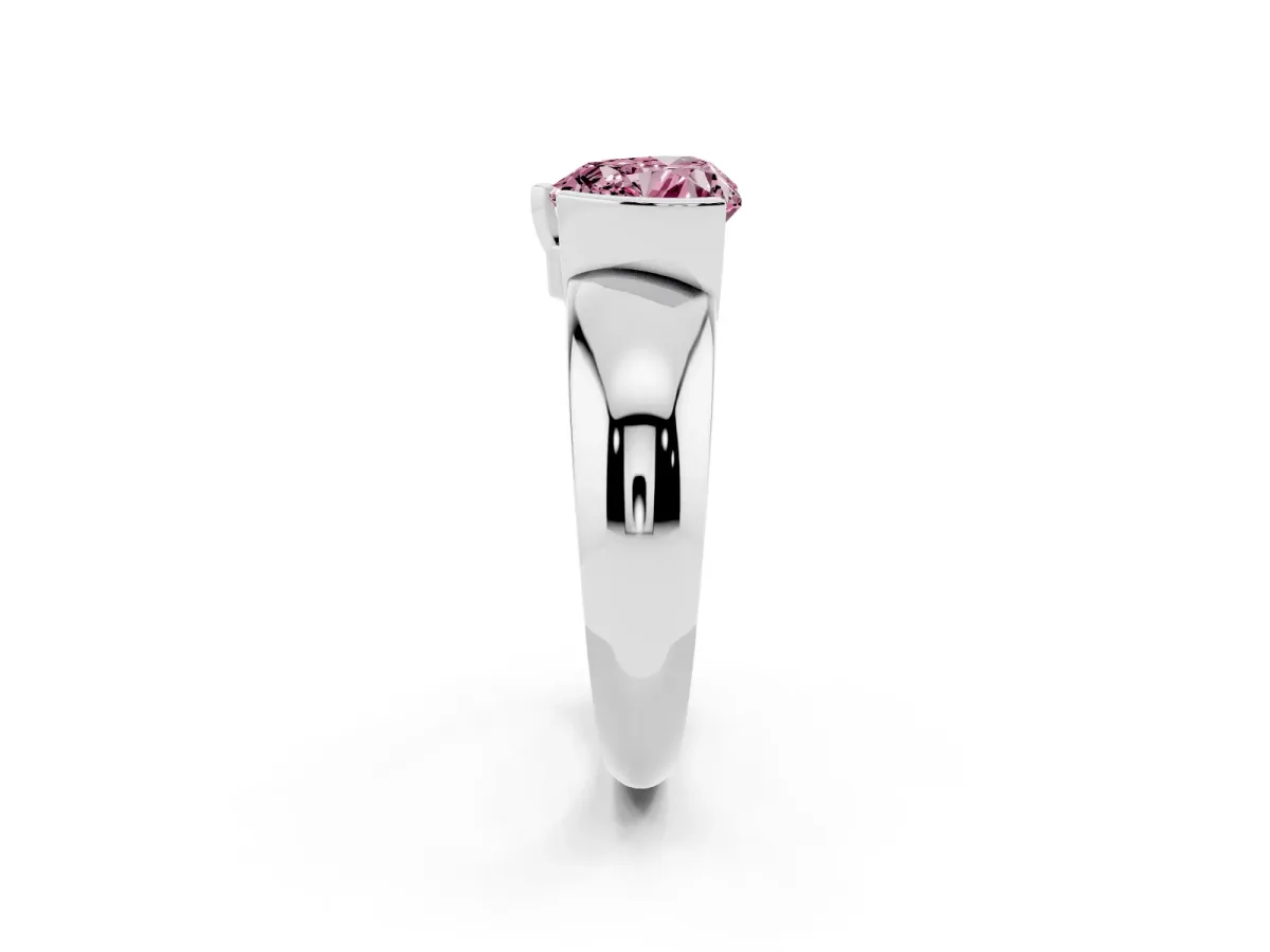 Fancy Pink Heart Cut Solitaire Tension Set Diamond Ring with Wide Band White gold