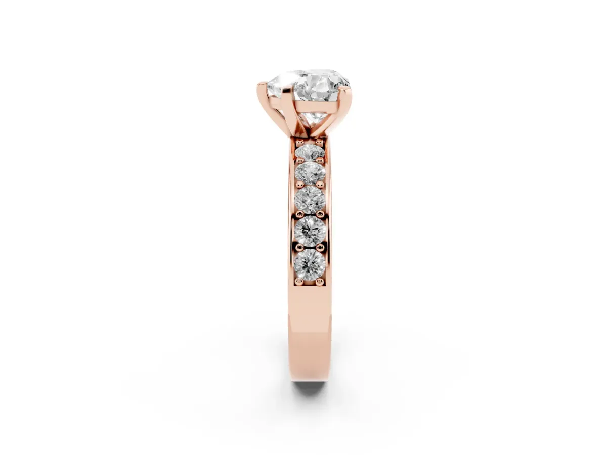 Heart Cut Diamond Engagement Ring with Channel Set Round Band and Prong Setting Rose gold