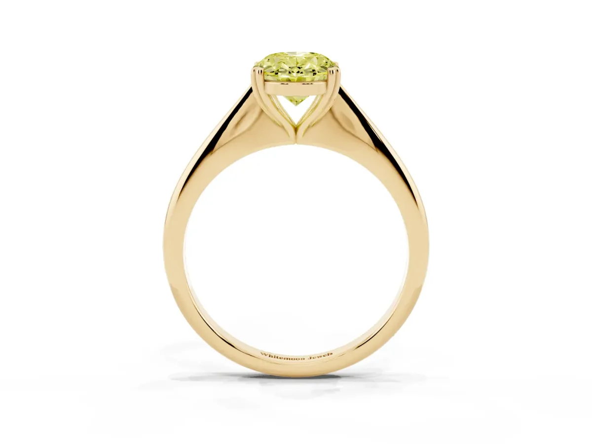 Fancy Yellow Oval Cut Solitaire Diamond Ring with Six-Prong Setting and Classic Band Yellow gold