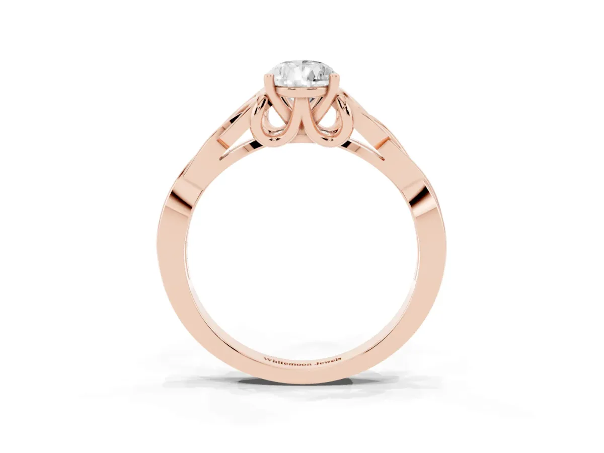 Pear Cut Diamond Solitaire Engagement Ring with Celtic Knot Band and Four-Prong Setting Rose gold