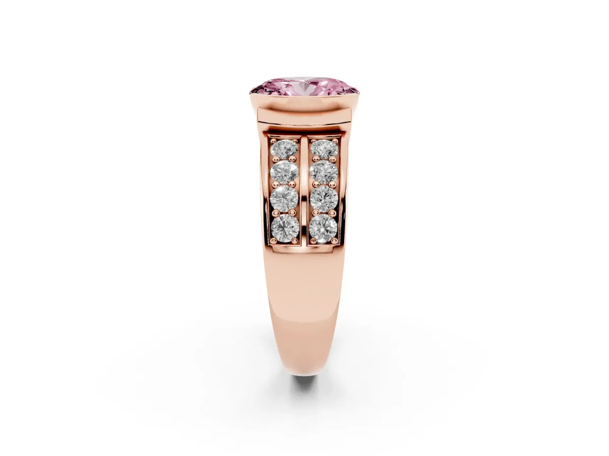 Fancy Pink Oval Cut Brilliant Diamond Channel Set Wide Band Ring with Bezel Setting Rose gold