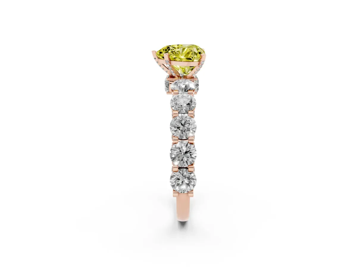 Fancy Yellow Heart Cut Diamond Side Stone Engagement Ring with Four-Prong Setting Rose gold
