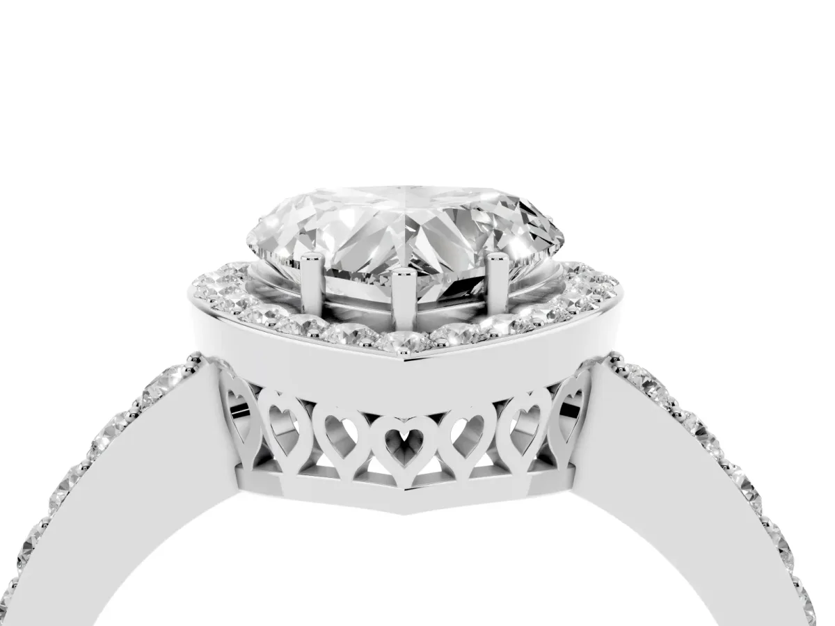 Heart Cut Halo Diamond Pavé Band Ring with Prong Setting Platinum