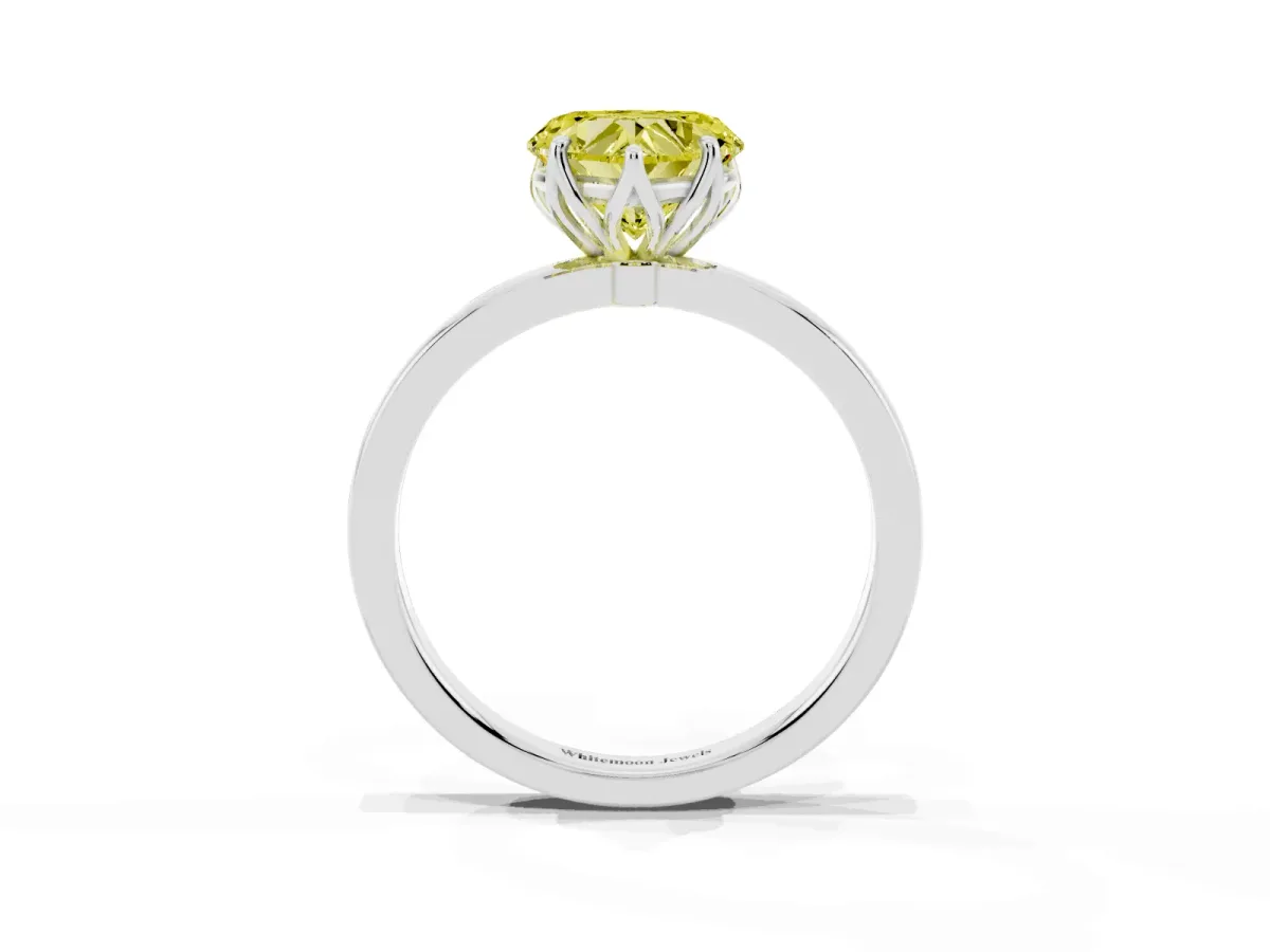 Fancy Yellow Heart Cut Diamond Solitaire Ring with Thin Band and Prong Setting Silver