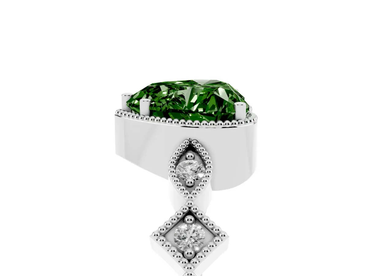 Fancy Green Heart Cut Milgrain Marquise Diamond Twist Band Ring Silver