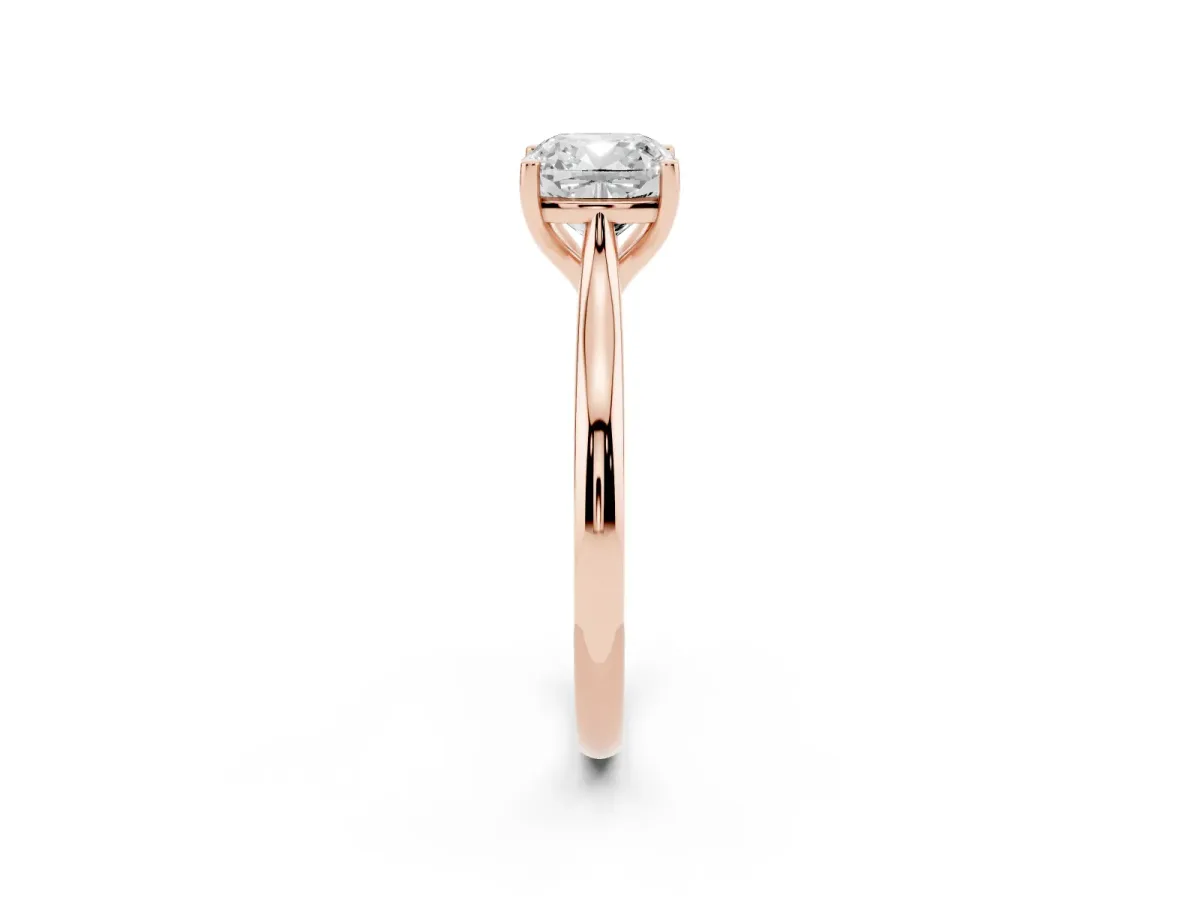 Cushion Cut Cut Solitaire Ring with Cathedral Band and Four-Prong Setting Rose gold