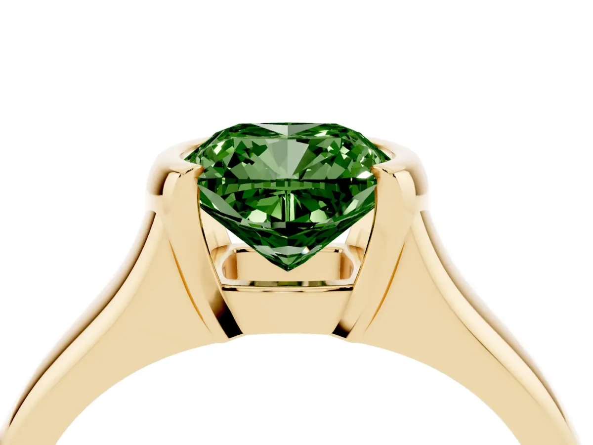 Fancy Green Cushion Cut Solitaire Tension Set Diamond Ring with Split Shank Band Yellow gold