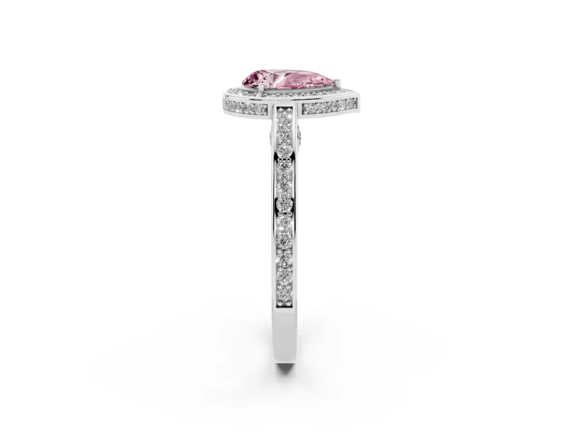 Fancy Pink Pear Cut Cut Halo Pave Split Shank Prong Setting Ring Platinum