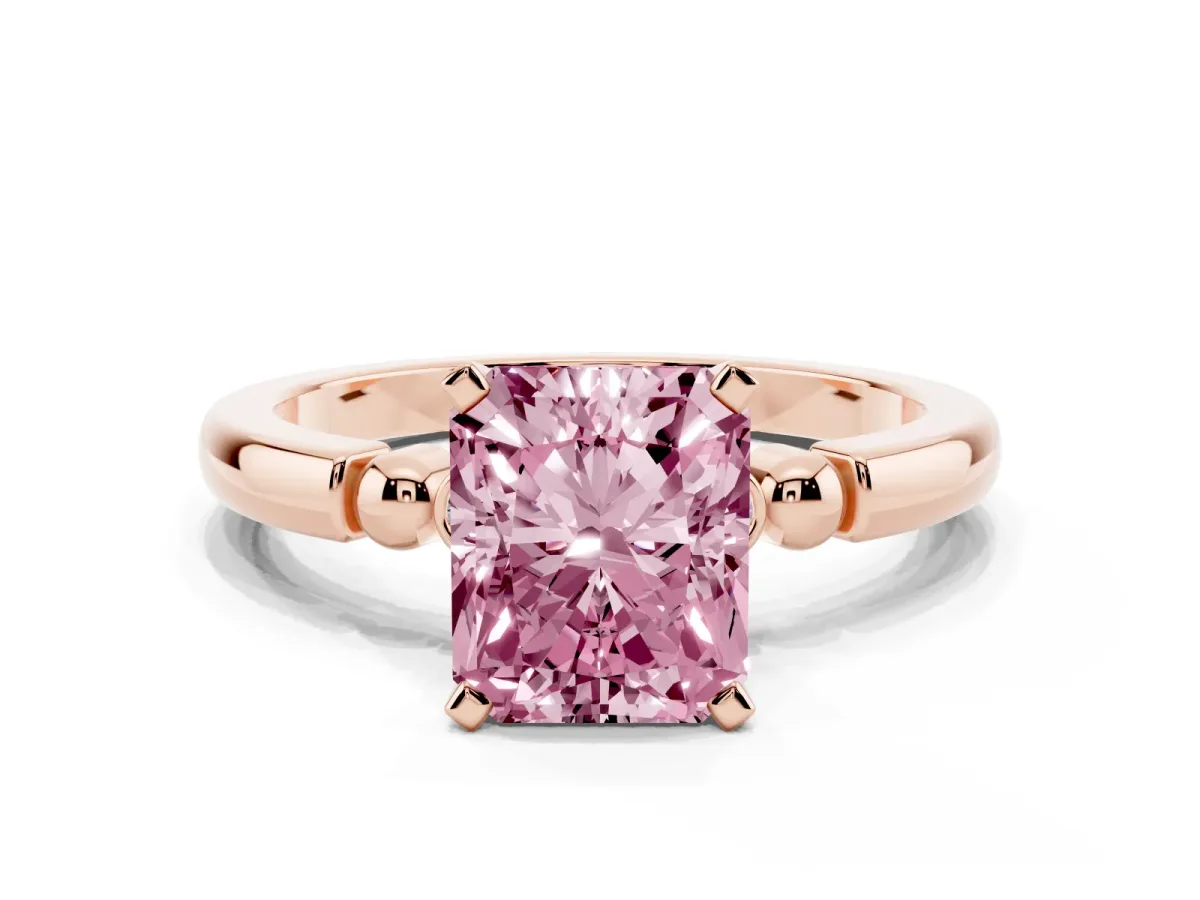 Fancy Pink Radiant Cut Solitaire Beaded Band with Four-Prong Setting Rose gold