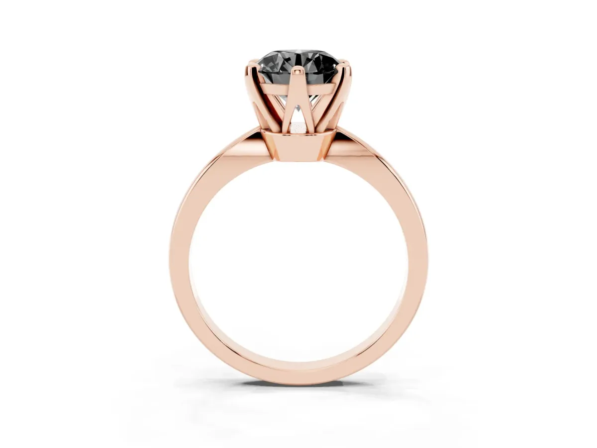 Fancy Black Round Cut Solitaire Engagement Ring with Six-Prong Setting and Tapered Band Rose gold