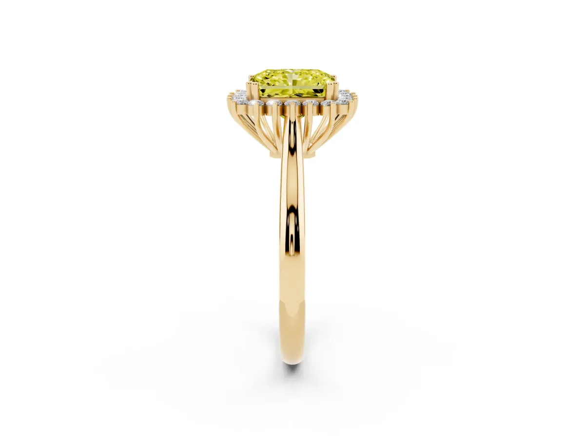 Fancy Yellow Radiant Cut Cut Diamond Halo Ring with Solitaire Band and Prong Setting Yellow gold