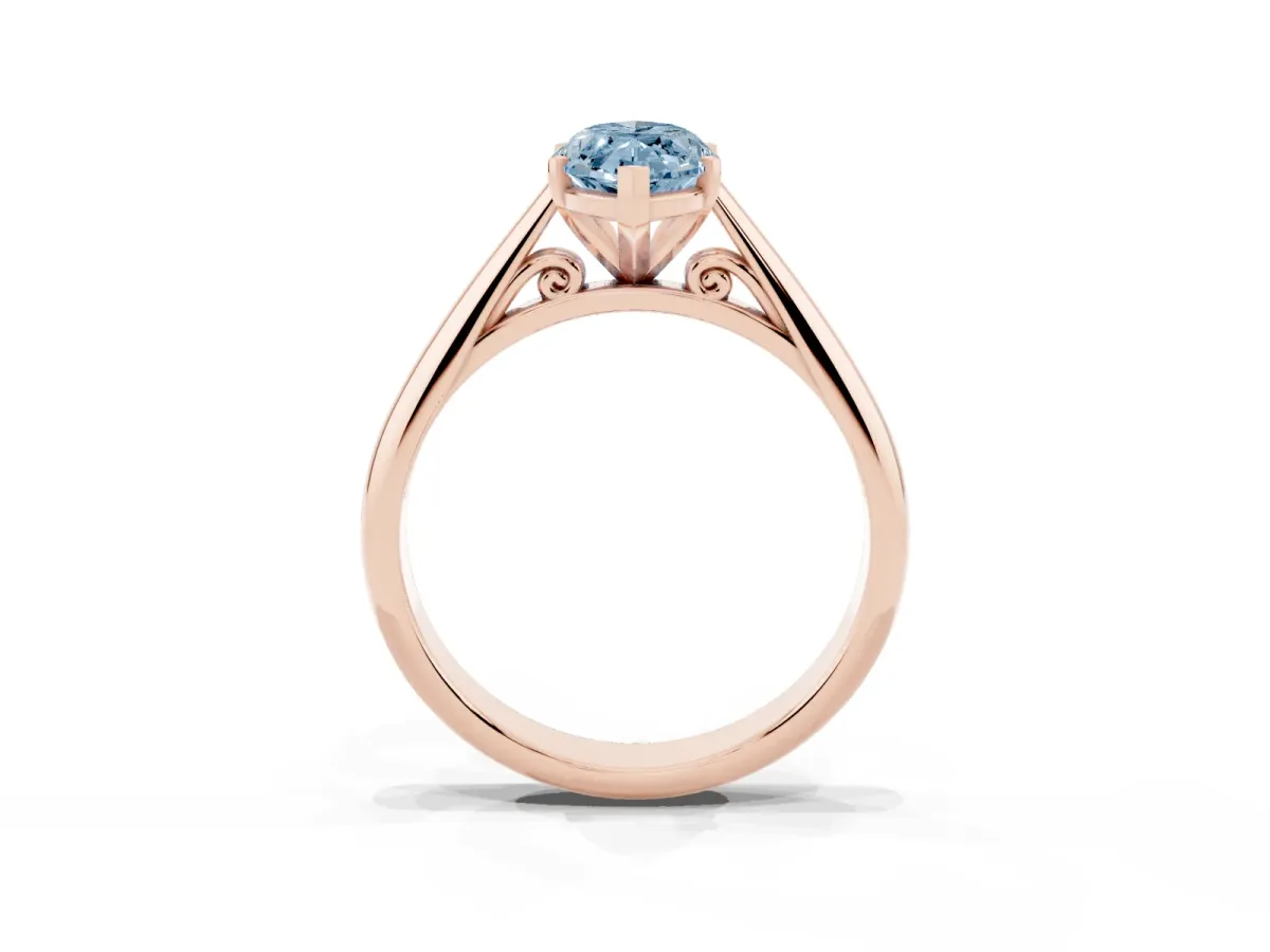 Fancy Blue Marquise Cut Diamond Solitaire Engagement Ring with Cathedral Setting and Four-Prong Mount Rose gold