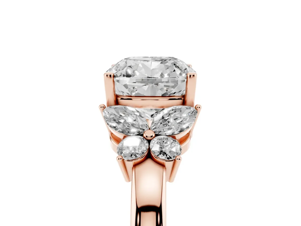 Cushion Cut Cut Solitaire Floral Diamond Ring with Four-Prong Setting Rose gold