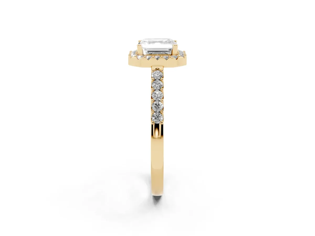 Asscher Cut Halo Diamond Pavé Solitaire Ring Yellow gold