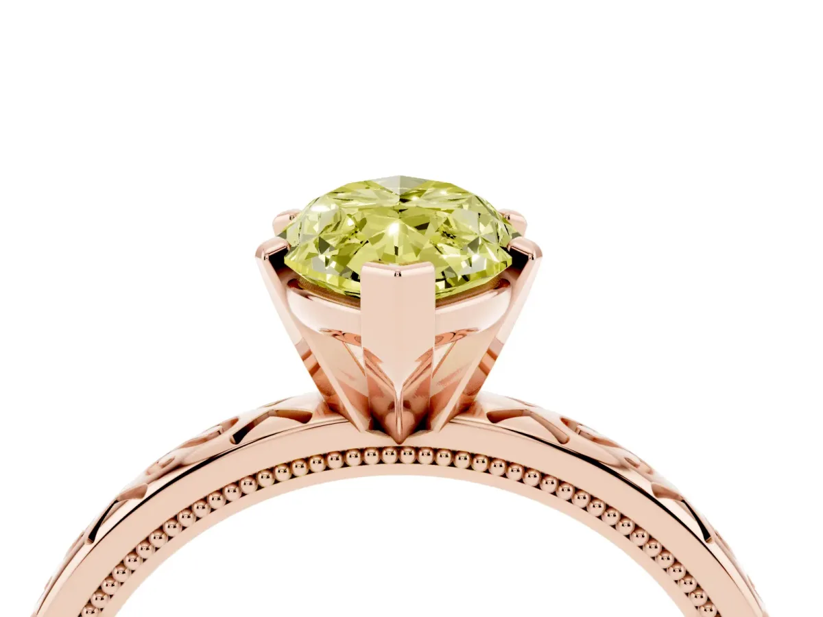 Fancy Yellow Marquise Cut Solitaire Engagement Ring with Scrollwork Band and Four-Prong Setting Rose gold