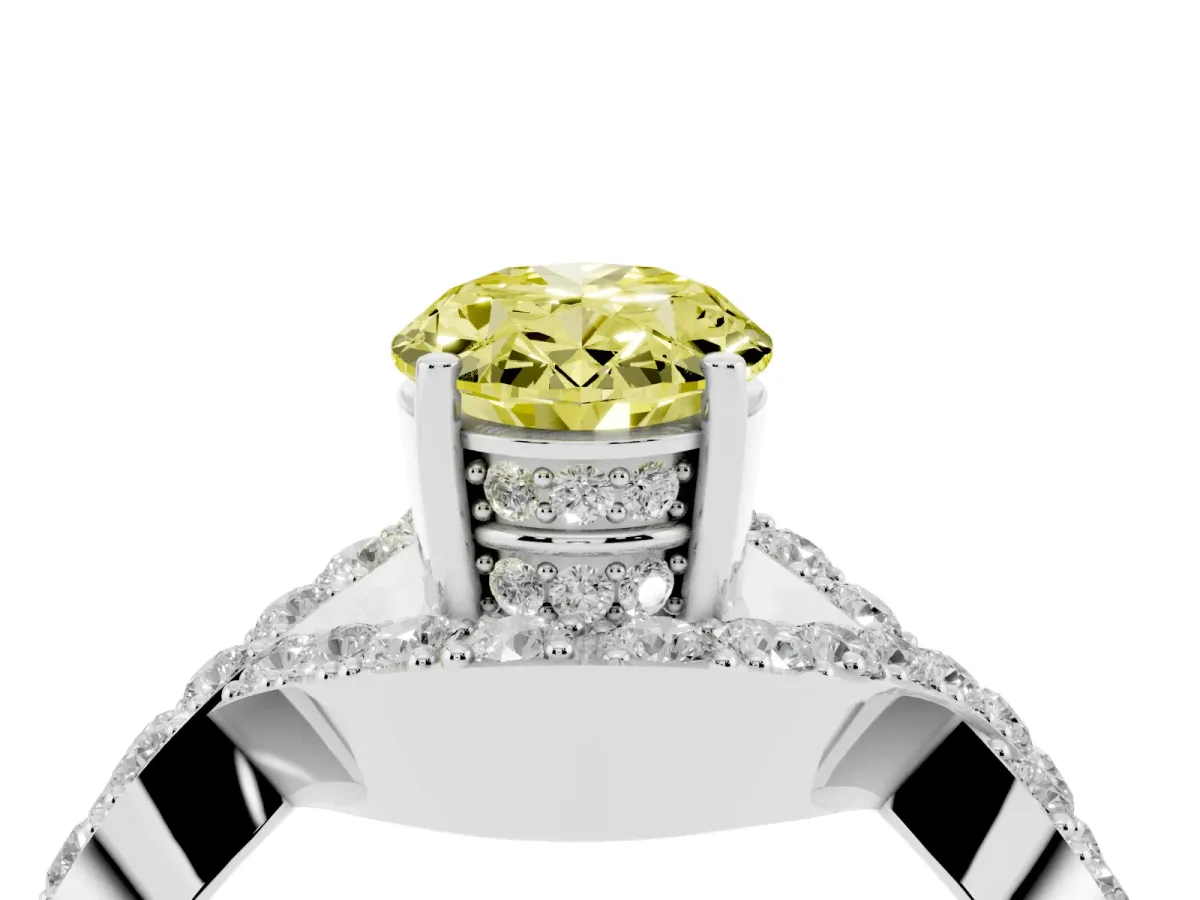 Fancy Yellow Oval Cut Solitaire Twist Band Pavé Diamond Engagement Ring Silver