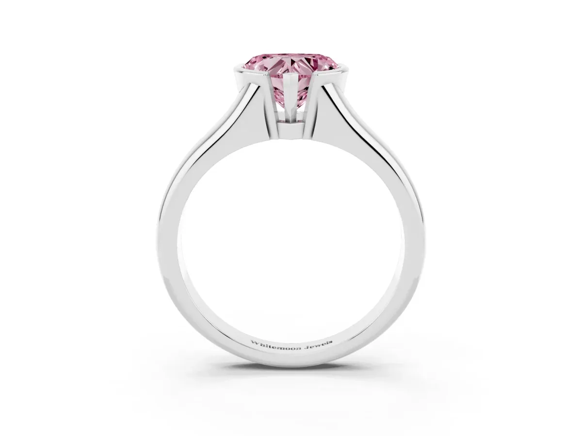 Fancy Pink Heart Cut Solitaire Tension Set Diamond Ring with Split Shank Band Platinum