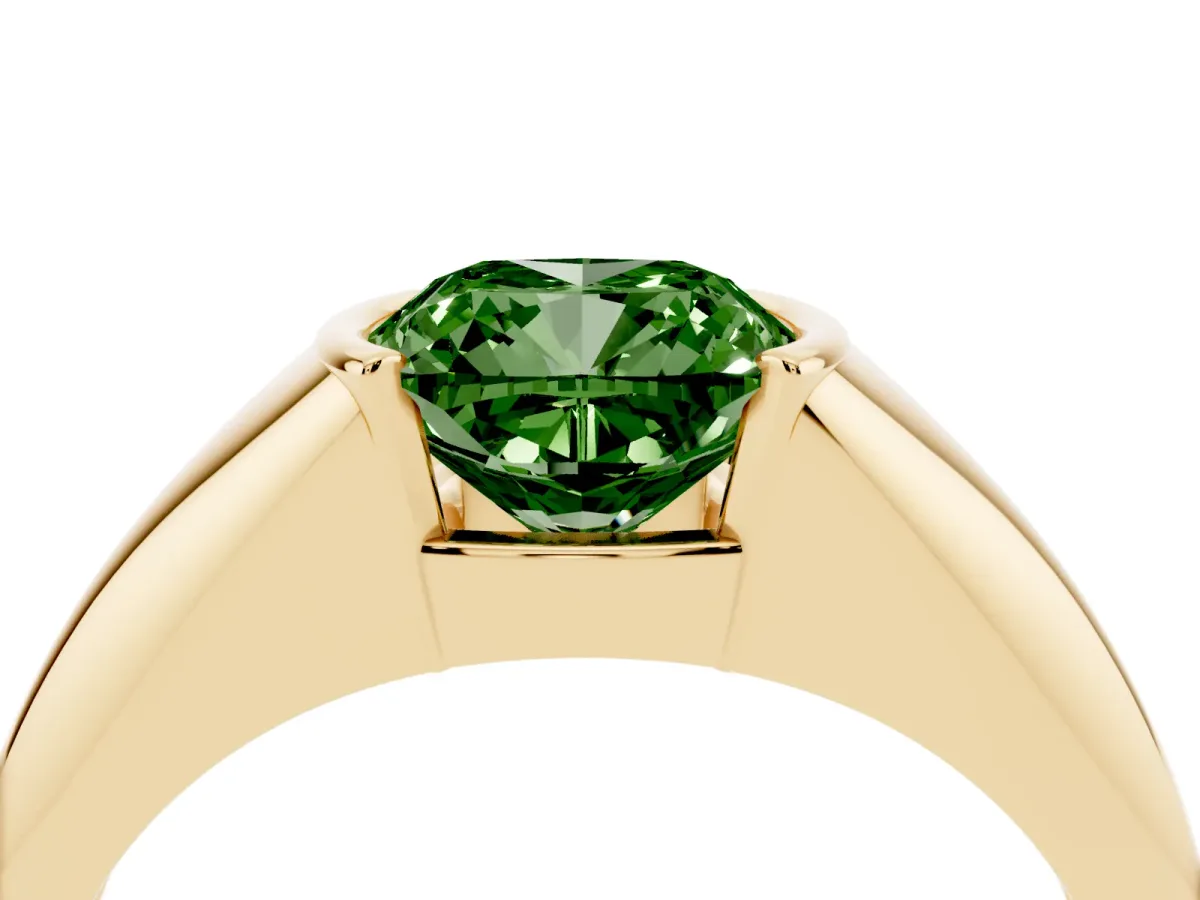 Fancy Green Cushion Cut Solitaire Tension Set Diamond Ring Yellow gold