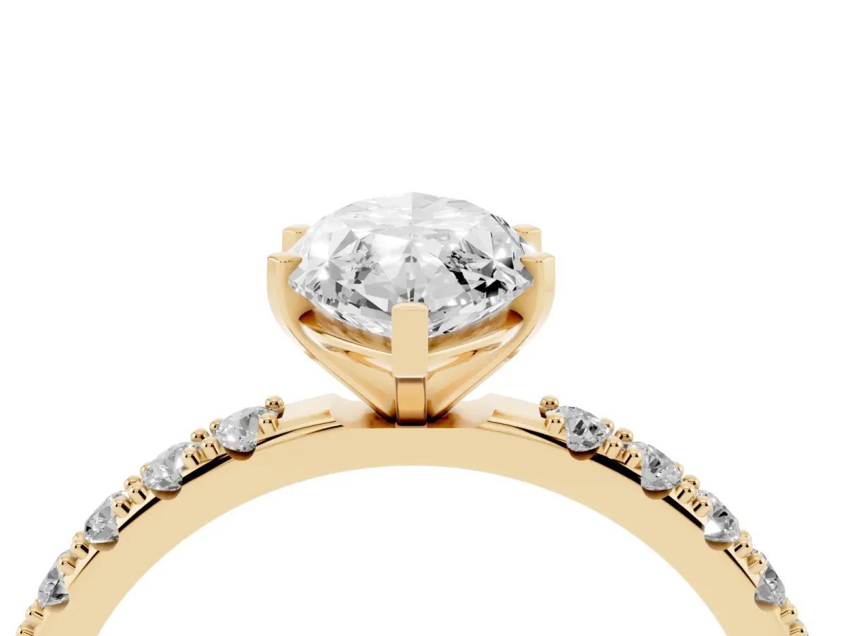 Marquise Cut Diamond Solitaire Pavé Band with Four-Prong Setting Yellow gold